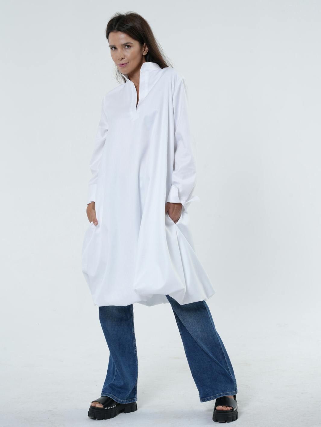 Thumbnail preview #2 for Long Sleeve Tunic Dress In White