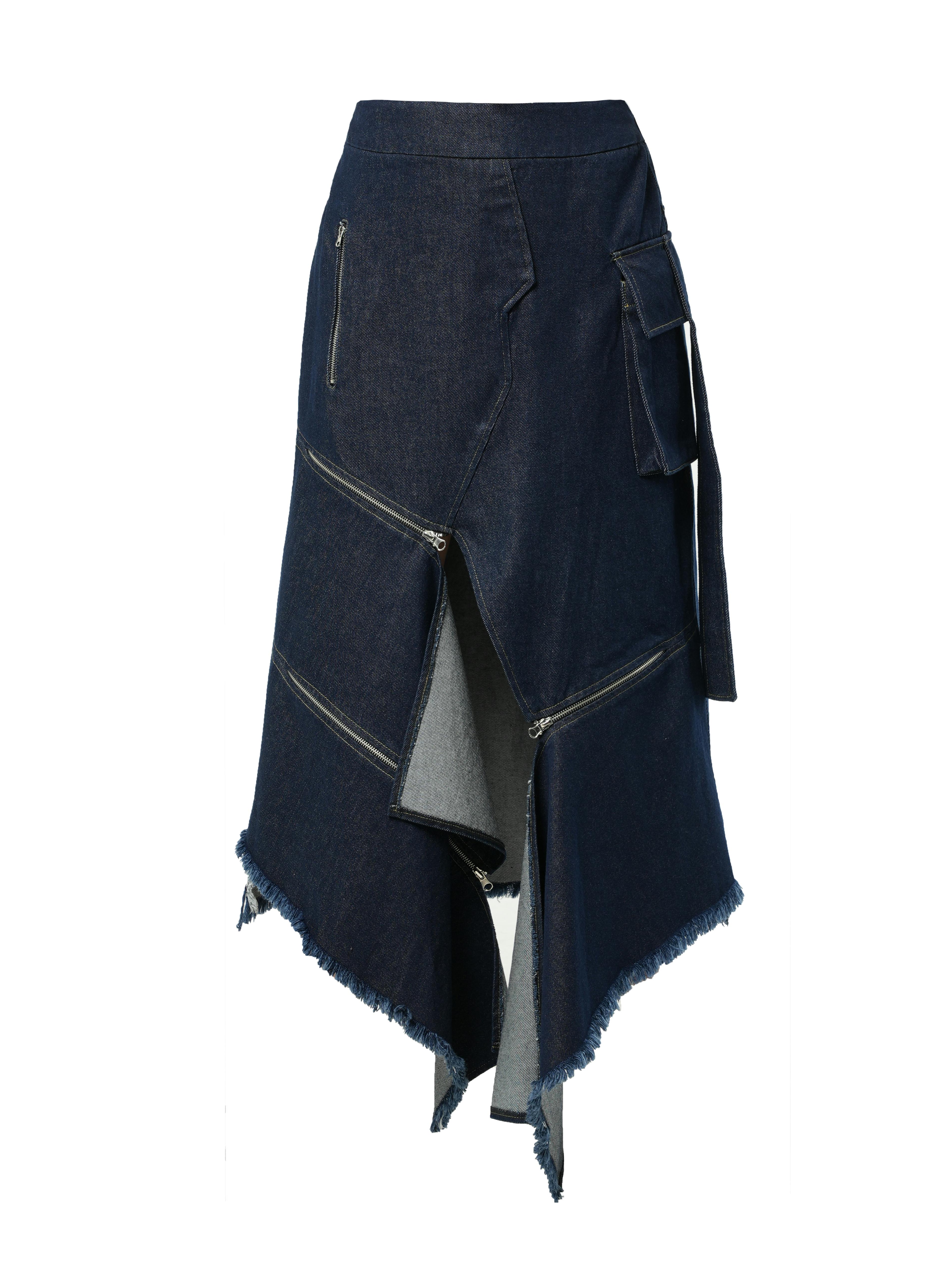 Thumbnail preview #8 for Asymmetric Denim Long Skirt with Zippers