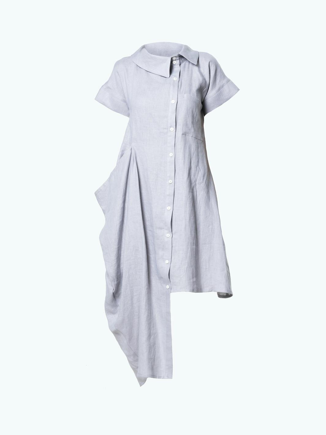 Thumbnail preview #4 for Collared Linen Shirt Dress In Black