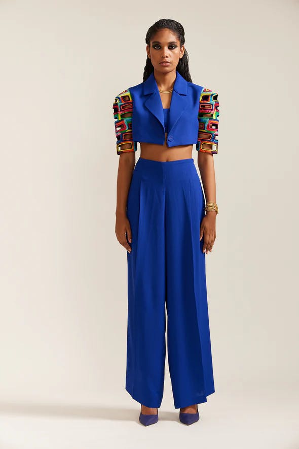 BLUE BRICKS CUT-OUT JACKET CO-ORD, a product by Mini Sondhi