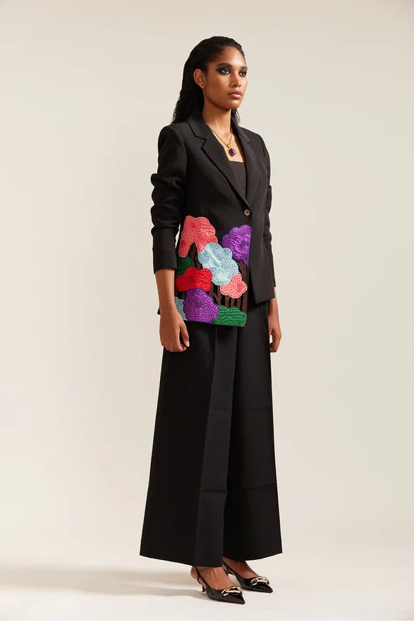 Thumbnail preview #3 for BLACK HIGH LOW BLOOM BLAZER CO-ORD