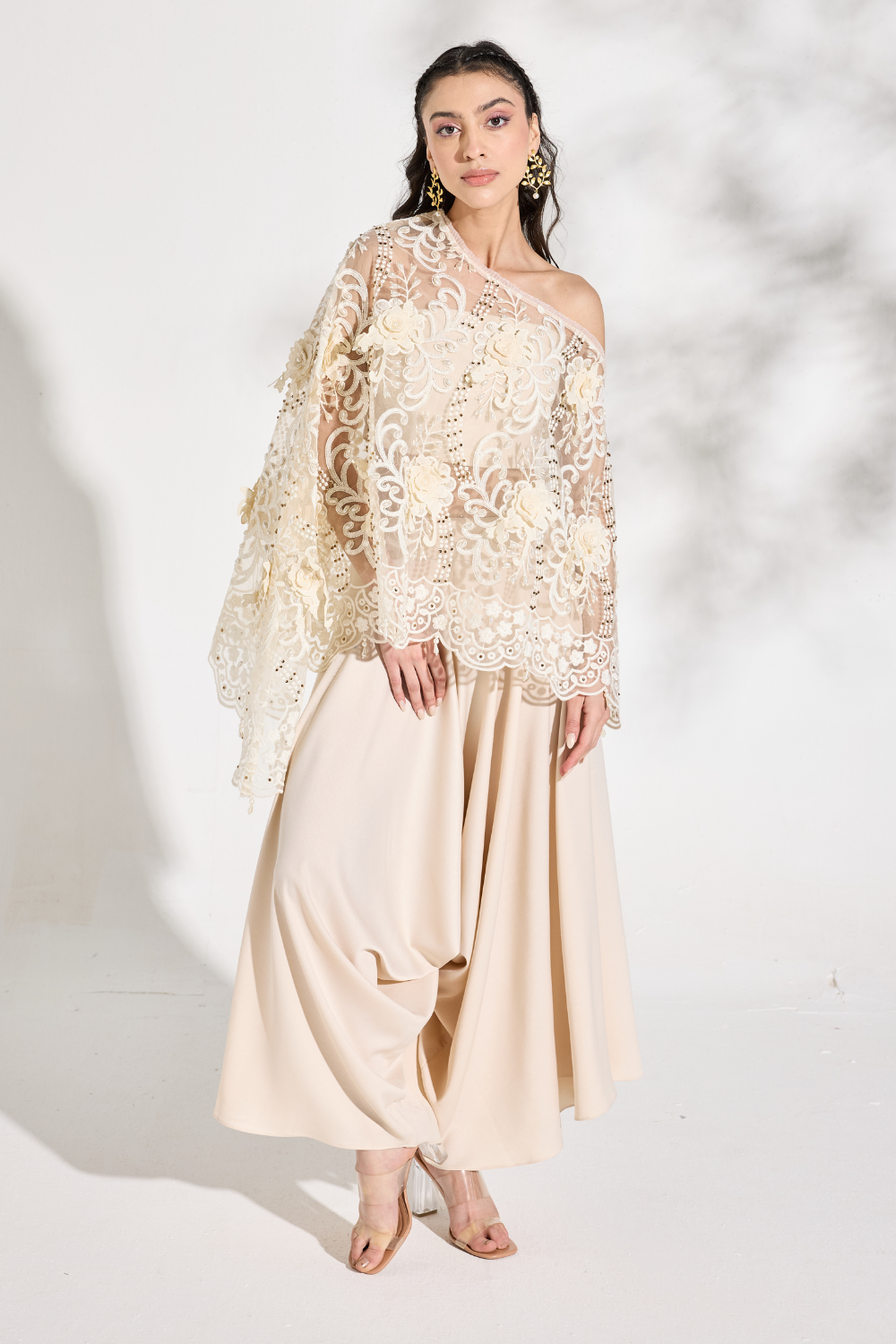 Organza Pearl Cape With Dhoti Pants, a product by Saltz n sand 