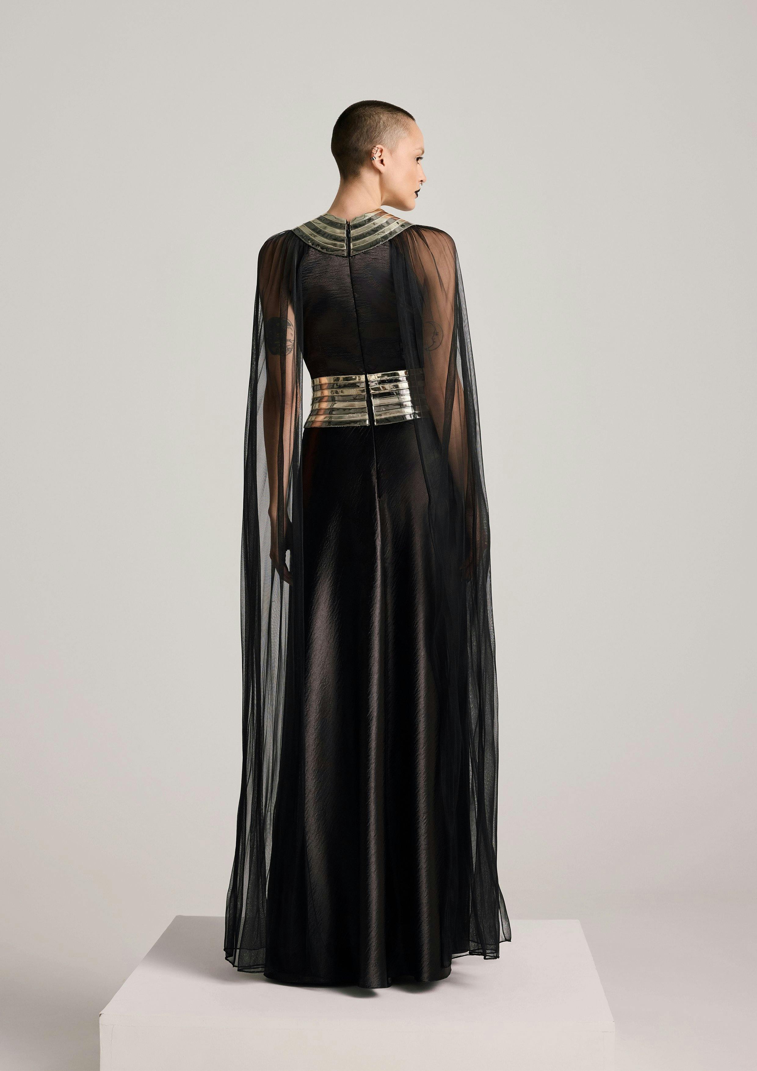 Thumbnail preview #1 for Fall-Panelled Textured Satin Dress