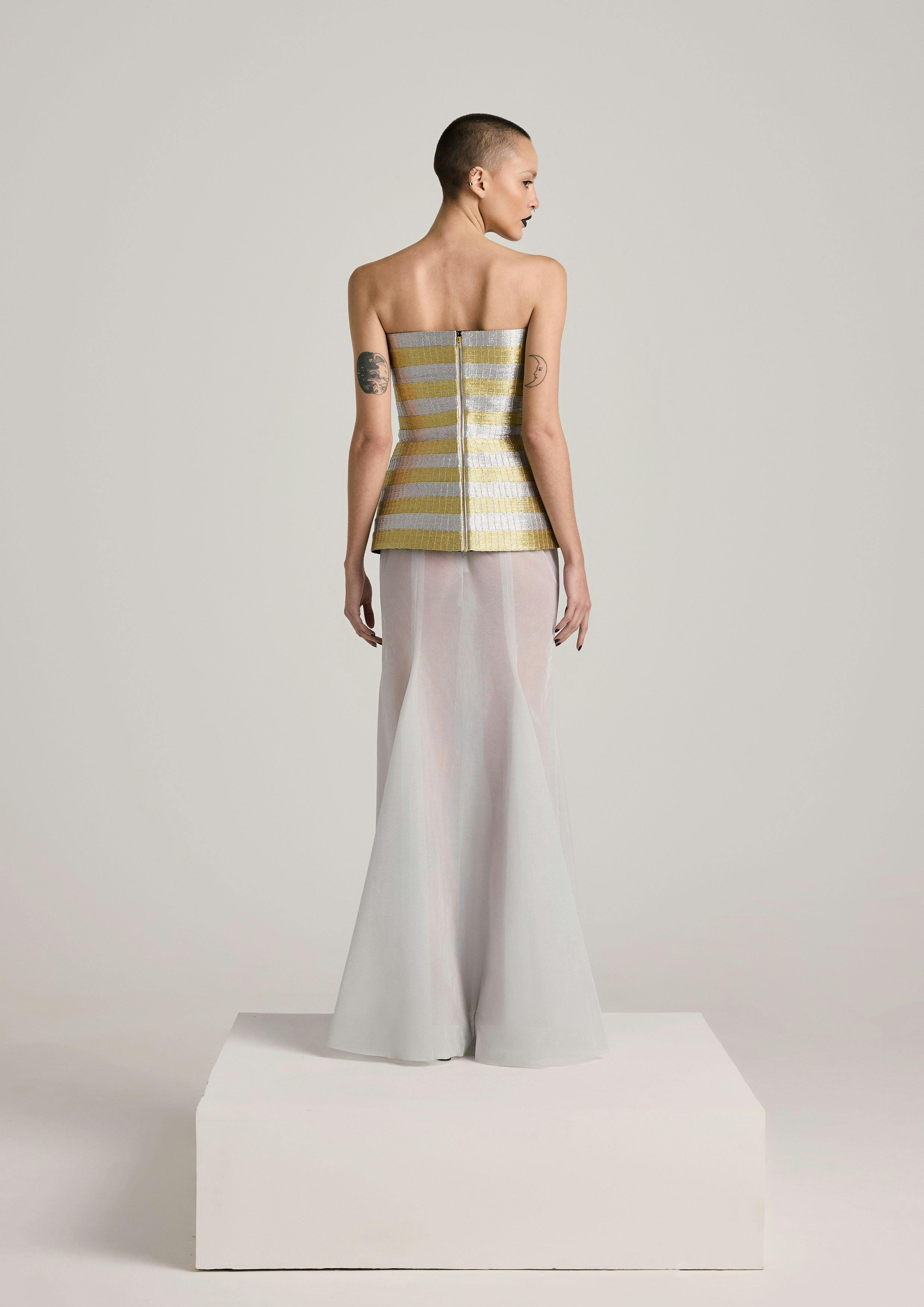 Thumbnail preview #1 for The Zari Striped Sculpted Bustier & Ice Sheer Metallic Skirt