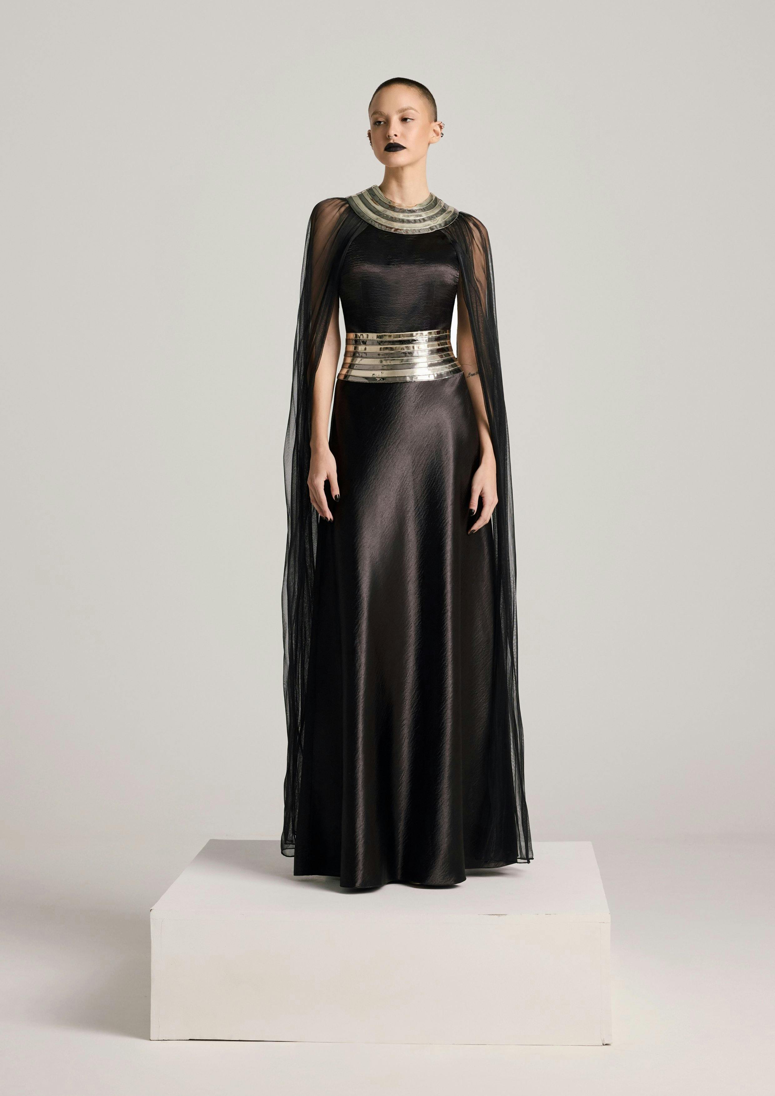 Thumbnail preview #0 for Fall-Panelled Textured Satin Dress