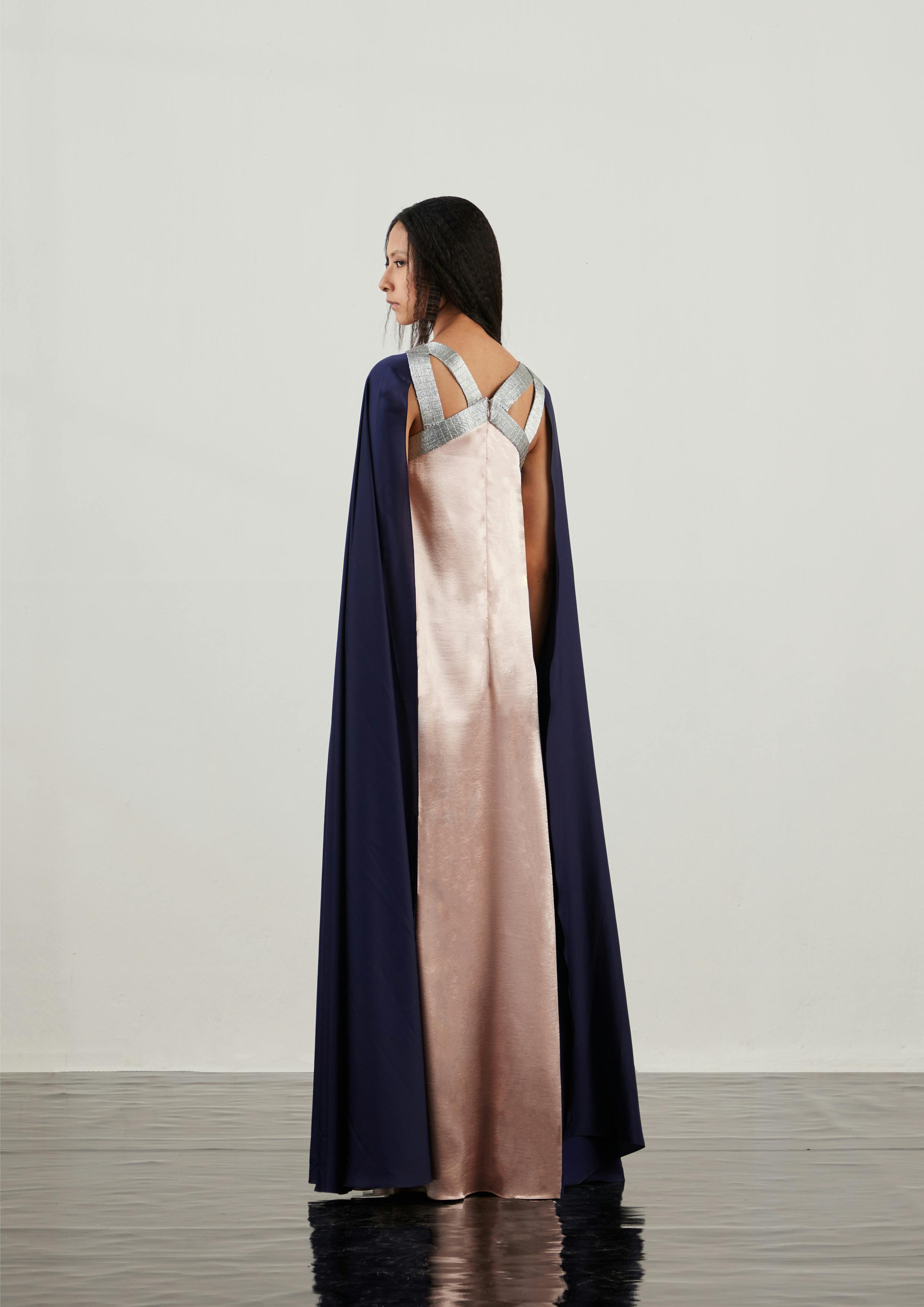 Thumbnail preview #3 for Textured Satin Cape Sleeves Dress